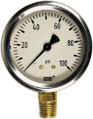 Wika - 4" Dial, 1/2 Thread, 30-0-15 Scale Range, Pressure Gauge - Lower Connection Mount, Accurate to 1% of Scale - Caliber Tooling