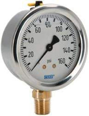 Wika - 2-1/2" Dial, 1/4 Thread, 0-160 Scale Range, Pressure Gauge - Lower Connection Mount, Accurate to 1.5% of Scale - Caliber Tooling