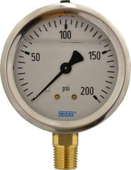 Wika - 2-1/2" Dial, 1/4 Thread, 0-200 Scale Range, Pressure Gauge - Lower Connection Mount, Accurate to 1.5% of Scale - Caliber Tooling