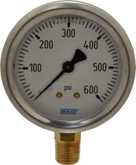 Wika - 2-1/2" Dial, 1/4 Thread, 0-600 Scale Range, Pressure Gauge - Lower Connection Mount, Accurate to 1.5% of Scale - Caliber Tooling