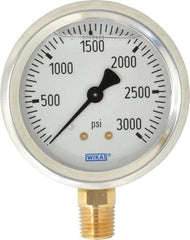 Wika - 2-1/2" Dial, 1/4 Thread, 0-3,000 Scale Range, Pressure Gauge - Lower Connection Mount, Accurate to 1.5% of Scale - Caliber Tooling