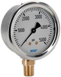 Wika - 2-1/2" Dial, 1/4 Thread, 0-5,000 Scale Range, Pressure Gauge - Lower Connection Mount, Accurate to 1.5% of Scale - Caliber Tooling