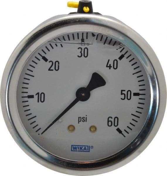 Wika - 2-1/2" Dial, 1/4 Thread, 0-60 Scale Range, Pressure Gauge - Center Back Connection Mount, Accurate to 1.5% of Scale - Caliber Tooling