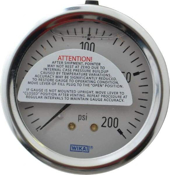 Wika - 2-1/2" Dial, 1/4 Thread, 0-200 Scale Range, Pressure Gauge - Center Back Connection Mount, Accurate to 1.5% of Scale - Caliber Tooling