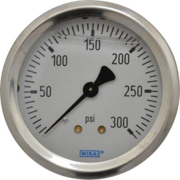 Wika - 2-1/2" Dial, 1/4 Thread, 0-300 Scale Range, Pressure Gauge - Center Back Connection Mount, Accurate to 1.5% of Scale - Caliber Tooling