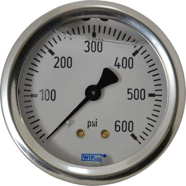 Wika - 2-1/2" Dial, 1/4 Thread, 0-600 Scale Range, Pressure Gauge - Center Back Connection Mount, Accurate to 1.5% of Scale - Caliber Tooling