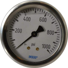 Wika - 2-1/2" Dial, 1/4 Thread, 0-1,000 Scale Range, Pressure Gauge - Center Back Connection Mount, Accurate to 1.5% of Scale - Caliber Tooling