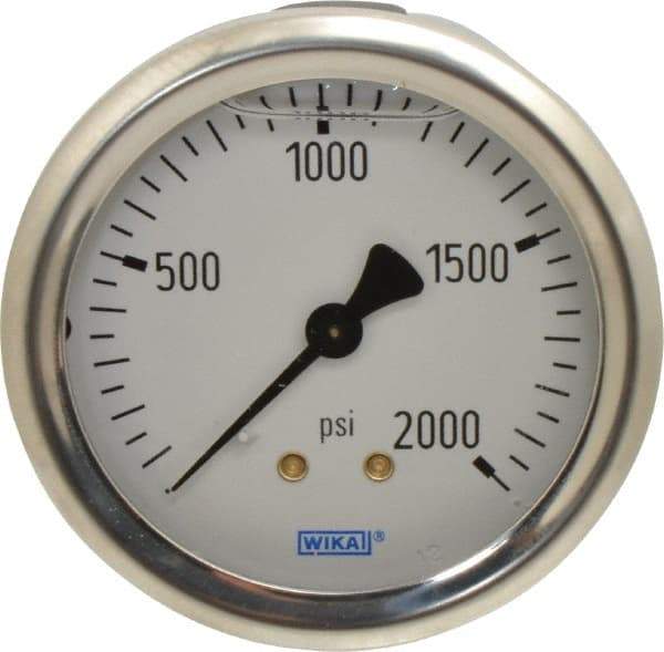 Wika - 2-1/2" Dial, 1/4 Thread, 0-2,000 Scale Range, Pressure Gauge - Center Back Connection Mount, Accurate to 1.5% of Scale - Caliber Tooling