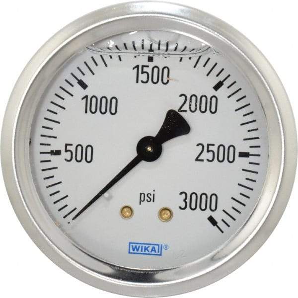 Wika - 2-1/2" Dial, 1/4 Thread, 0-3,000 Scale Range, Pressure Gauge - Center Back Connection Mount, Accurate to 1.5% of Scale - Caliber Tooling