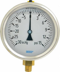 Wika - 4" Dial, 1/4 Thread, 30-0-15 Scale Range, Pressure Gauge - Lower Connection Mount, Accurate to 1% of Scale - Caliber Tooling