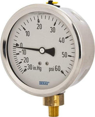 Wika - 4" Dial, 1/4 Thread, 30-0-60 Scale Range, Pressure Gauge - Lower Connection Mount, Accurate to 1% of Scale - Caliber Tooling