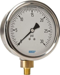 Wika - 4" Dial, 1/4 Thread, 0-30 Scale Range, Pressure Gauge - Lower Connection Mount, Accurate to 1% of Scale - Caliber Tooling