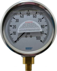 Wika - 4" Dial, 1/4 Thread, 0-100 Scale Range, Pressure Gauge - Lower Connection Mount, Accurate to 1% of Scale - Caliber Tooling