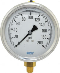 Wika - 4" Dial, 1/4 Thread, 0-200 Scale Range, Pressure Gauge - Lower Connection Mount, Accurate to 1% of Scale - Caliber Tooling