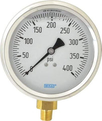 Wika - 4" Dial, 1/4 Thread, 0-400 Scale Range, Pressure Gauge - Lower Connection Mount, Accurate to 1% of Scale - Caliber Tooling