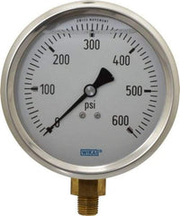 Wika - 4" Dial, 1/4 Thread, 0-600 Scale Range, Pressure Gauge - Lower Connection Mount, Accurate to 1% of Scale - Caliber Tooling