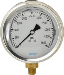 Wika - 4" Dial, 1/4 Thread, 0-5,000 Scale Range, Pressure Gauge - Lower Connection Mount, Accurate to 1% of Scale - Caliber Tooling