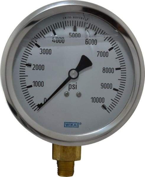 Wika - 4" Dial, 1/4 Thread, 0-10,000 Scale Range, Pressure Gauge - Lower Connection Mount, Accurate to 1% of Scale - Caliber Tooling