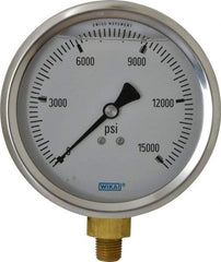 Wika - 4" Dial, 1/4 Thread, 0-15,000 Scale Range, Pressure Gauge - Lower Connection Mount, Accurate to 1% of Scale - Caliber Tooling