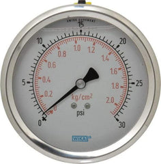 Wika - 4" Dial, 1/4 Thread, 0-30 Scale Range, Pressure Gauge - Lower Back Connection Mount, Accurate to 1% of Scale - Caliber Tooling