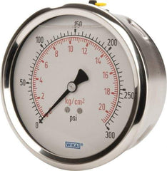 Wika - 4" Dial, 1/4 Thread, 0-300 Scale Range, Pressure Gauge - Lower Back Connection Mount, Accurate to 1% of Scale - Caliber Tooling