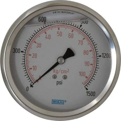 Wika - 4" Dial, 1/4 Thread, 0-1,500 Scale Range, Pressure Gauge - Lower Back Connection Mount, Accurate to 1% of Scale - Caliber Tooling