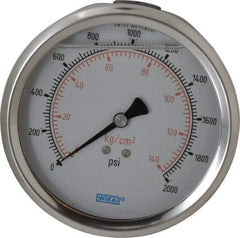 Wika - 4" Dial, 1/4 Thread, 0-2,000 Scale Range, Pressure Gauge - Lower Back Connection Mount, Accurate to 1% of Scale - Caliber Tooling