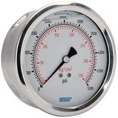 Wika - 4" Dial, 1/4 Thread, 0-5,000 Scale Range, Pressure Gauge - Lower Back Connection Mount, Accurate to 1% of Scale - Caliber Tooling