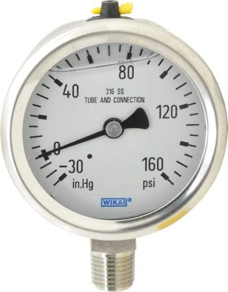 Wika - 2-1/2" Dial, 1/4 Thread, 30-0-160 Scale Range, Pressure Gauge - Lower Connection Mount, Accurate to 1.5% of Scale - Caliber Tooling