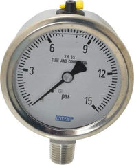 Wika - 2-1/2" Dial, 1/4 Thread, 0-15 Scale Range, Pressure Gauge - Lower Connection Mount, Accurate to 1.5% of Scale - Caliber Tooling