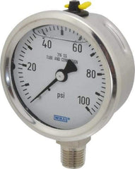 Wika - 2-1/2" Dial, 1/4 Thread, 0-100 Scale Range, Pressure Gauge - Lower Connection Mount, Accurate to 1.5% of Scale - Caliber Tooling