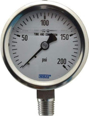 Wika - 2-1/2" Dial, 1/4 Thread, 0-200 Scale Range, Pressure Gauge - Lower Connection Mount, Accurate to 1.5% of Scale - Caliber Tooling