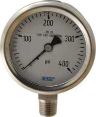 Wika - 2-1/2" Dial, 1/4 Thread, 0-400 Scale Range, Pressure Gauge - Lower Connection Mount, Accurate to 1.5% of Scale - Caliber Tooling