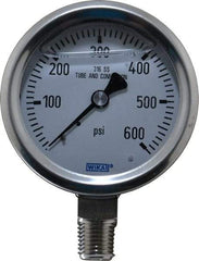 Wika - 2-1/2" Dial, 1/4 Thread, 0-600 Scale Range, Pressure Gauge - Lower Connection Mount, Accurate to 1.5% of Scale - Caliber Tooling