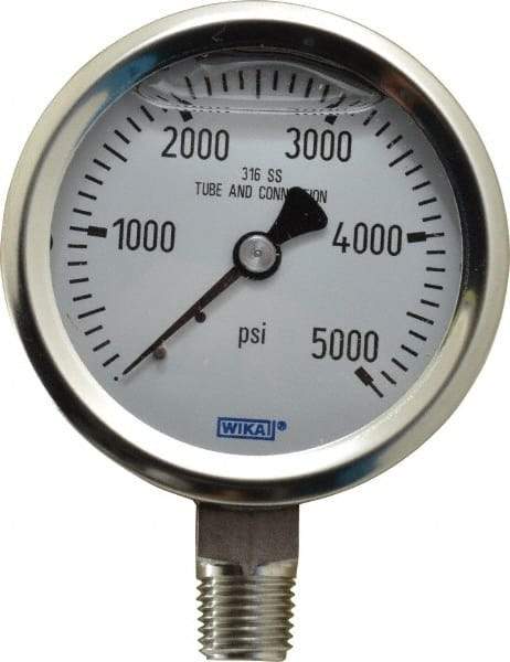 Wika - 2-1/2" Dial, 1/4 Thread, 0-5,000 Scale Range, Pressure Gauge - Lower Connection Mount, Accurate to 1.5% of Scale - Caliber Tooling