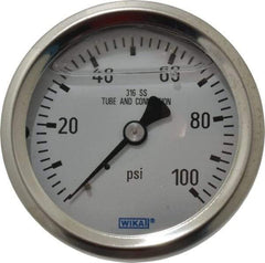 Wika - 2-1/2" Dial, 1/4 Thread, 0-100 Scale Range, Pressure Gauge - Center Back Connection Mount, Accurate to 1.5% of Scale - Caliber Tooling