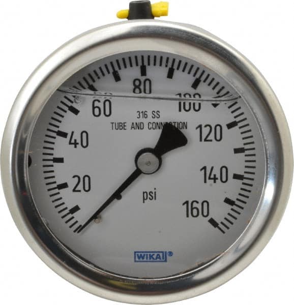 Wika - 2-1/2" Dial, 1/4 Thread, 0-160 Scale Range, Pressure Gauge - Center Back Connection Mount, Accurate to 1.5% of Scale - Caliber Tooling