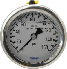 Wika - 2-1/2" Dial, 1/4 Thread, 0-160 Scale Range, Pressure Gauge - Center Back Connection Mount, Accurate to 1.5% of Scale - Caliber Tooling