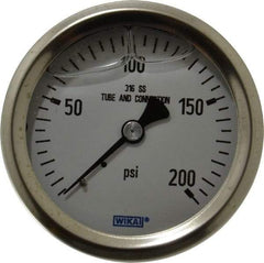 Wika - 2-1/2" Dial, 1/4 Thread, 0-200 Scale Range, Pressure Gauge - Center Back Connection Mount, Accurate to 1.5% of Scale - Caliber Tooling