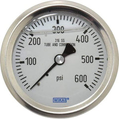 Wika - 2-1/2" Dial, 1/4 Thread, 0-600 Scale Range, Pressure Gauge - Center Back Connection Mount, Accurate to 1.5% of Scale - Caliber Tooling