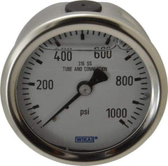 Wika - 2-1/2" Dial, 1/4 Thread, 0-1,000 Scale Range, Pressure Gauge - Center Back Connection Mount, Accurate to 1.5% of Scale - Caliber Tooling