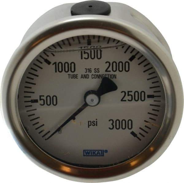 Wika - 2-1/2" Dial, 1/4 Thread, 0-3,000 Scale Range, Pressure Gauge - Center Back Connection Mount, Accurate to 1.5% of Scale - Caliber Tooling