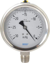 Wika - 4" Dial, 1/2 Thread, 30-0 Scale Range, Pressure Gauge - Lower Connection Mount, Accurate to 1% of Scale - Caliber Tooling