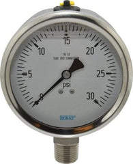 Wika - 4" Dial, 1/2 Thread, 0-30 Scale Range, Pressure Gauge - Lower Connection Mount, Accurate to 1% of Scale - Caliber Tooling