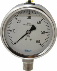 Wika - 4" Dial, 1/2 Thread, 0-60 Scale Range, Pressure Gauge - Lower Connection Mount, Accurate to 1% of Scale - Caliber Tooling