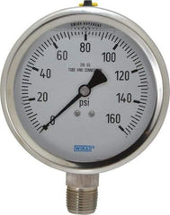 Wika - 4" Dial, 1/2 Thread, 0-160 Scale Range, Pressure Gauge - Lower Connection Mount, Accurate to 1% of Scale - Caliber Tooling