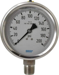 Wika - 4" Dial, 1/2 Thread, 0-200 Scale Range, Pressure Gauge - Lower Connection Mount, Accurate to 1% of Scale - Caliber Tooling