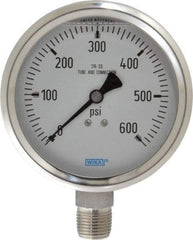 Wika - 4" Dial, 1/2 Thread, 0-600 Scale Range, Pressure Gauge - Lower Connection Mount, Accurate to 1% of Scale - Caliber Tooling