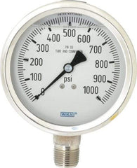 Wika - 4" Dial, 1/2 Thread, 0-1,000 Scale Range, Pressure Gauge - Lower Connection Mount, Accurate to 1% of Scale - Caliber Tooling