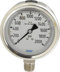 Wika - 4" Dial, 1/2 Thread, 0-2,000 Scale Range, Pressure Gauge - Lower Connection Mount, Accurate to 1% of Scale - Caliber Tooling